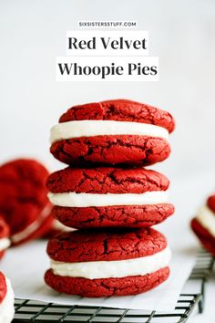 red velvet whoopie pies stacked on top of each other