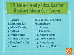 a list of non - candy idea easter baskets for teens with instructions on how to make them