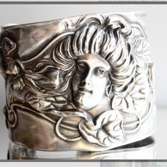 Thank You For Looking At This One Of A Kind Handmade Bracelet, Which Is Repurposed With A Very Rare Antique From The Victorian / Art Nouveau Era. This Is Tested Solid Sterling Silver That Is Over 100 Years Old. This Motif Is Of A Maiden, Known As The Gibson Girl, By William Kerr . The Sterling Is Tested This Is Similar To The Spoon Ring Type Jewelry 2.25 Inches Wide 52.4 Grams Of Sterling - 7 Inches Long Fits Wrists 6.5-6.75 Luxurious , Haute Couture , Quality, 925, I Have 2 Of These Identical Scattered Flowers, Art Nouveau Antiques, Gibson Girl, Crystal Beads Bracelet, Sterling Silver Cuff Bracelet, Hinged Bangle, Sterling Silver Cuff, Pink Bracelet, Girls Jewelry