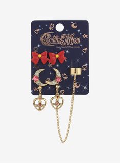 Pretty Guardian Sailor Moon Symbols Stud & Cuff Earring Set Sailor Moon Merch, Sailor Moon Symbols, Sailor Moon Earrings, Moon Bedroom, Sailor Moon Jewelry, Cosmic Heart, Expression Sheet, Moon Symbols, Cars Audi