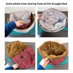 the instructions for how to make a dog bed with a cat sleeping bag in it