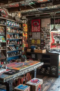 a room filled with lots of different types of art and crafting supplies on shelves