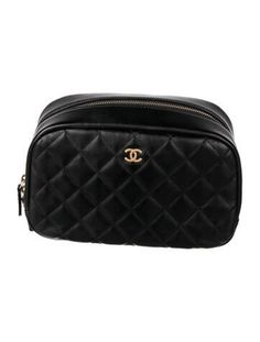 Chanel Cosmetic BagFrom the 2019-2020 CollectionBlack LambskinInterlocking CC Logo & Quilted PatternGold-Tone HardwareLeather Lining & Three Interior PocketsExposed Zip ClosureProtective Feet at BaseIncludes Dust Bag & Authenticity Card Chanel Cosmetics, Cosmetic Pouch, Cc Logo, Cosmetic Case, Cosmetic Bag, Dust Bag, Chanel, Pouch, Women Accessories