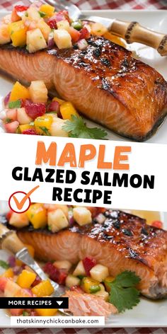 Maple Glazed Salmon - A super easy soy and maple marinated salmon that's cooked under the broiler. An elegant entree that only takes minutes to make. Baking Recipes Sweet, Gourmet Entrees, Maple Glazed Salmon, Marinated Salmon, Delicious Seafood Recipes, Yummy Seafood, Best Seafood Recipes