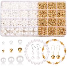 the beading kit includes pearls, beads and other accessories