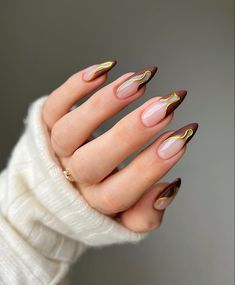 Birthday Nail Art, Birthday Nail Designs, Almond Nails Designs, Brown Nails, Birthday Nails, Fall Nail Designs, Nail Shapes, Gold Nails, False Nails