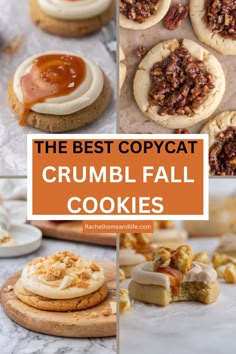 the best copycat crumbl fall cookies are on display in this collage