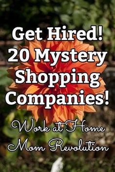 an orange flower with the words get fired 20 mystery shopping companies work at home mom revolution