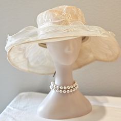 This Is A Beautiful Feminine Organza Hat Perfect For All Occasions! I Would Call This Beige, Cream, Or Peach. Elegant Hats For Women, White Hats, Adjustable Cream Sun Hat For Wedding, Cream Brimmed Sun Hat For Wedding, Cream Sun Hat For Spring Wedding, Cream Summer Wedding Sun Hat, Brimmed Cream Sun Hat For Wedding, Cream Short Brim Sun Hat For Wedding, Beige Sun Hat With Short Brim For Wedding