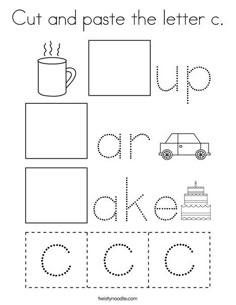 cut and paste the letter c worksheet for kids to practice their writing skills