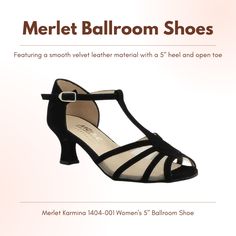 Elevate your dance moves with Merlet's Karmina 5" Ballroom Shoe! Made with smooth velvet leather, this shoe features a 5" heel and open toe, adding both elegance and comfort to your performance. Take the lead on the dance floor and leave a lasting impression in these stunning heels. Fitted Dance Shoes With 4-inch Heel And Closed Toe, Low Heel Dance Heels, Fitted Closed Toe Dance Shoes, Fitted Almond Toe Dance Shoes, Low Heel Dance Shoes With Heel Strap, Fitted Dance Shoes With Heel Strap, Fitted Low Heel Dance Shoes, Fitted Leather Sole Dance Shoes For Evening, Fitted Dance Shoes With Heel Strap For Evening