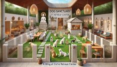 a dog sanctuary with many dogs in it