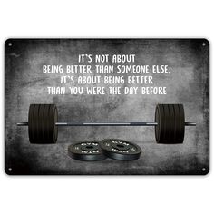 a black and white sign with two dumbs on it that says, it's not about being better than someone else