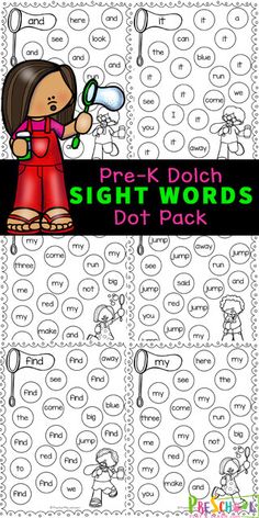 the sight words worksheet for pre - k students to practice their spelling skills