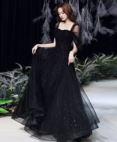 Prom Dress Black, Formal Dresses Graduation, Black Evening Dress, A Line Evening Dress, Tulle Evening Dress, Nails Fashion, Graduation Dresses, Black Prom Dress, Black Prom