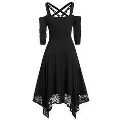 Halloween Medieval Dress For Women Off Shoulder Floral Lace A Line Evening Party Dress Slim Gothic Cocktail Dress Plus Size, Cocktail Dress Plus, Shoulder Harness, Steampunk Dress, Punk Outfits, Gothic Dress, Lace Hem, Dress Plus Size, Halloween Women