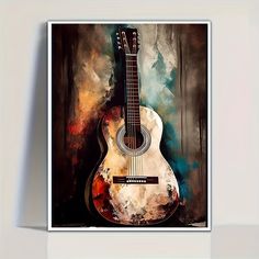 a painting of an acoustic guitar on display