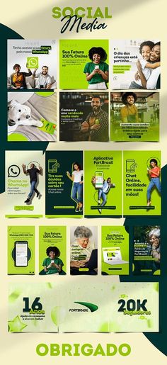 an advertisement for social media is shown in green and white with the image of people on it