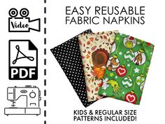 the instructions for how to sew easy reusable fabric napkins