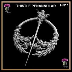 "This exquisite large sterling silver Penannular brooch is exquisitely made with a thistle motif on the pin top and on each end of the penannular hoop.  This piece is a finely crafted reproduction of the antique original in high detail in sterling silver. I found this exquisite piece just below Edinburgh Castle in an antique store on the Royal Mile. The original was made in 1848  Size: The round hoop part is 1 7/8\" (47 mm) in diameter, and the pin measures 2 1/2\" (63.5) Celtic jewelry like the Thistle Corsage, Thistle Boutonniere, Penannular Brooch, Outlander Gifts, Celtic Pride, Celtic Knot Jewelry, Badge Icon, Tooling Patterns, Scottish Jewellery