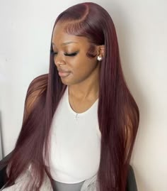 Pretty Burgundy Hair Black Women Ideas Burgundy Hair Dark Skin, Burgundy Hair Black Women, Red Hair On Dark Skin, Dark Burgundy Hair, Burgandy Hair, Hair Black Women, Red Hair Inspo