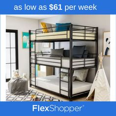 a bunk bed is shown with the text as low as $ 6 per week on it