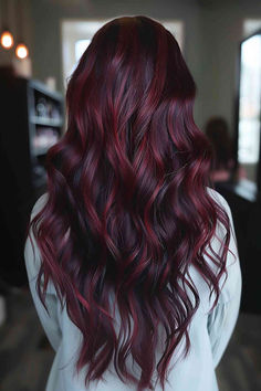 25 Examples Prove Dark Cherry Is The Perfect Red Hair Color To Get Right Now Hair Color Ideas Burgundy Highlights, Dark Red With Lowlights, Villian Era Hair Color, Cranberry Highlights Hair Dark Brown, Red With Dark Brown Hair, Cherry Red Lowlights, Dark Red With Light Red Highlights, Cherry Cola Balayage Dark Brown, Fun Colored Hair Ideas