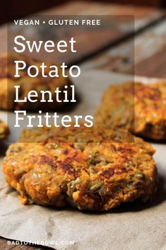 sweet potato lentil fritters with text overlay