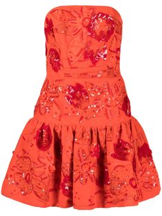 Shop Oscar de la Renta sequin-embellished silk dress Skirt Straight, Looks Party, Tangerine Orange, Dress Orange, Hoco Dresses, Orange Dress, 15 Dresses, Fancy Dresses, A Line Skirt