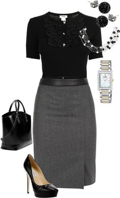 Very classy...match with black or grey hose Office Outfits For Ladies, Fashion Hub, Business Outfit, A Skirt