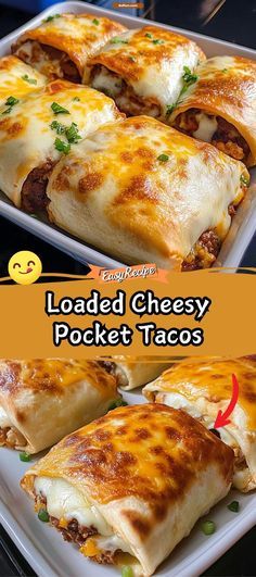 loaded cheesy pocket tacos on a plate