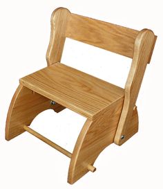 a wooden step stool sitting on top of a white background