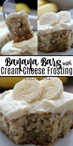 banana bars with cream cheese frosting on top