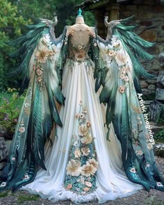 Dragon Inspired Dress, Dress With Wings, Mythical Creature Design, Butterfly Outfit, Ethereal Fashion, Dragon Dress, Magical Dress, Witch Dress