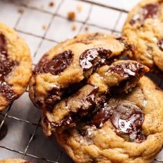 chocolate chip cookies cooling on a wire rack