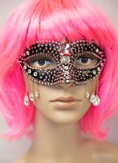 If you have to cry, now you can do it in style!  This Swarovski crystal encrusted mask is an original design by Jana Rose. It's sure to make an impression at your next party or event. Mask is adjustable and secures with elastic cord. It's light weight and fun to wear. Only one available. Ready to ship to you! Lip Wallpaper, Party Mask, Masquerade Costumes, Mardi Gras Party, Costume Mask, Pink Sparkle, Mask Party, Mardi Gras, Costume Accessories