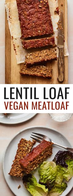 an image of vegan meatloaf with lettuce on the side