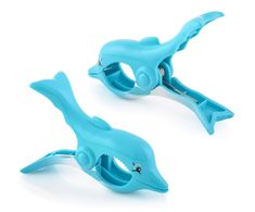 two blue plastic animals sitting next to each other