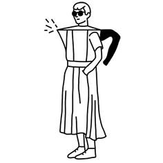 a drawing of a man in a dress with his arms crossed and head tilted to the side