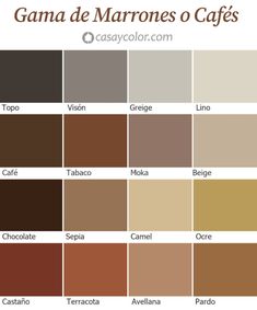 the colors of chocolate and caramel are shown in this color chart, which is also available