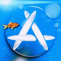 a fish swims in the water next to a sign that says, airway