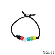 a black cord bracelet with multi colored beads