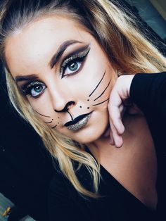 Unique Halloween Makeup, Diy Halloween Makeup, Bricolage Halloween, Cat Makeup Halloween