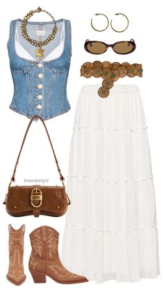 Diy Country Outfits, May Outfits 2024, Western Inspired Outfits Summer, Country Holiday Outfit, Dressed Up Casual Outfits, Cowgirl Shirt Outfits, Usa Cowgirl Outfit, Cowboy Inspo Outfit, Beachy Concert Outfit