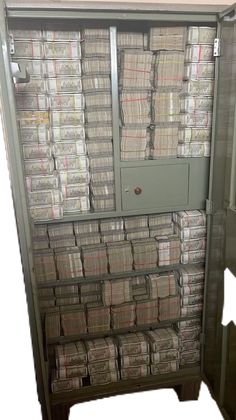 a large metal cabinet filled with lots of papers