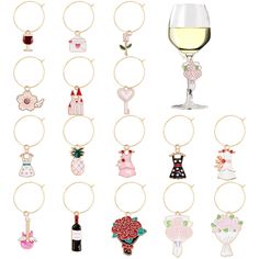 wine glass charms in various shapes and sizes