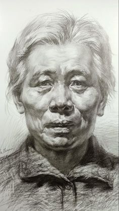 a drawing of an old man with his eyes closed