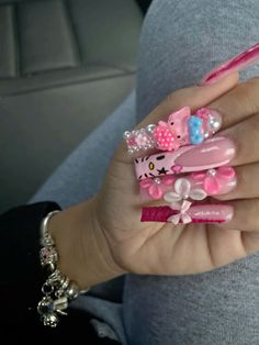 Unique Acrylic Nail Designs, Nails Tech, Kitty Nails, Hello Kitty Nails, Acrylic Nail Designs, Hello Kitty, Nail Designs, Nail Art, Kitty