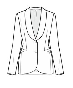 Blazer Technical Drawing Woman, Blazer Fashion Sketch, Blazer Flat Drawing, Blazer Technical Drawing, Blazer Fashion Illustration, Blazer Illustration