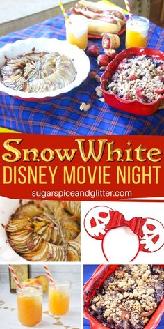 snow white disney movie night with food and drinks